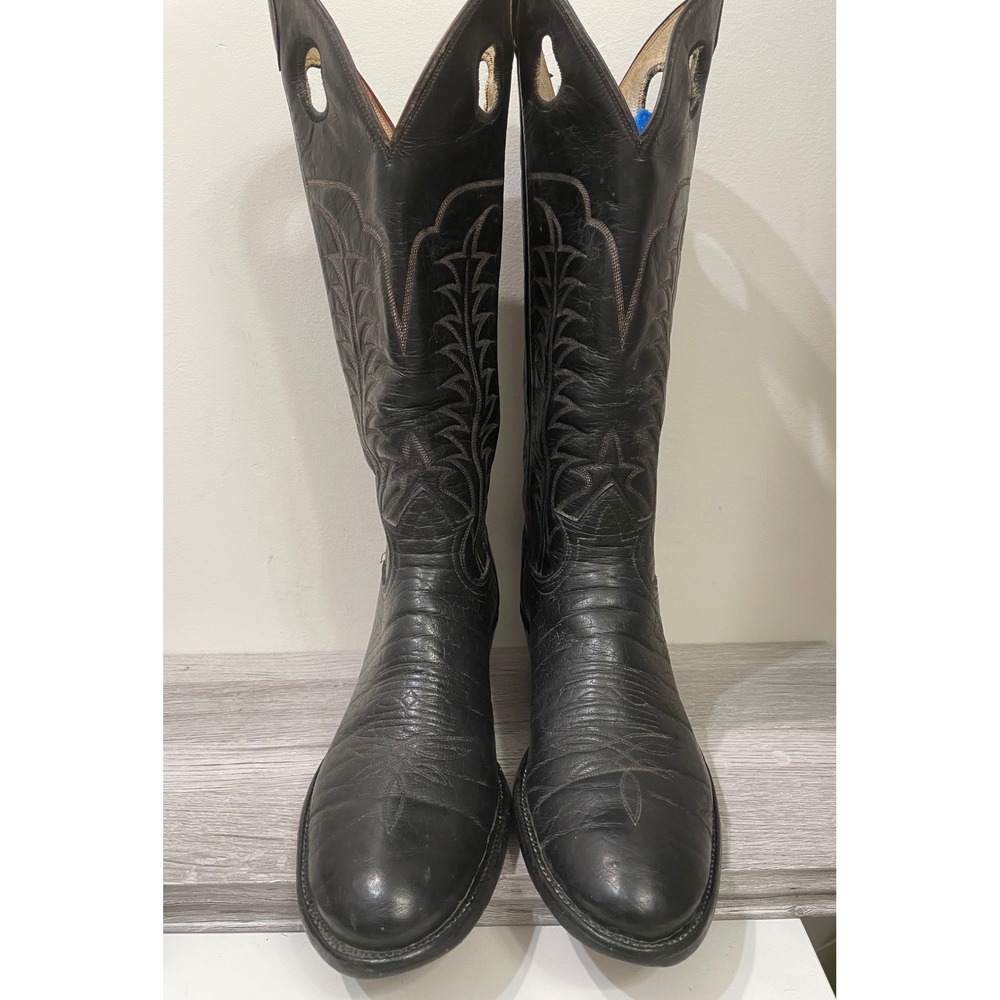 Tony Lama 1970's Buckaroo bullhide Black Leather Cowboy Boots 6361 Mens 10.5B